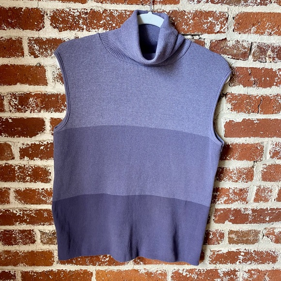 90s purple color block sleeveless turtleneck - Picture 6 of 7